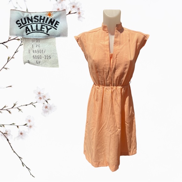 Vintage 70's Sunshine Alley Peach Polyester Sleeveless Dress Size 6P - Picture 1 of 9